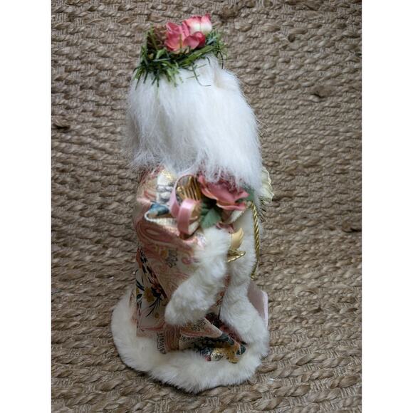 Unique Christmas Holiday Floral Garden Santa Tree Topper Silk Pink Faux-Fur Gown - Picture 14 of 16